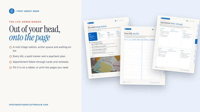 Pages inside the Life Admin binder